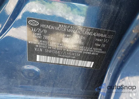 2020 Hyundai Elantra Sel z USA, uszkodzony, nr VIN 5NPD84LF7LH514534